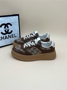 Gucci Brown GG Canvas & Leather Low-Top Sneakers